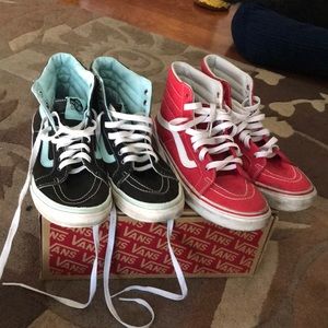 Two Pairs of Vans, red and white/ black and teal